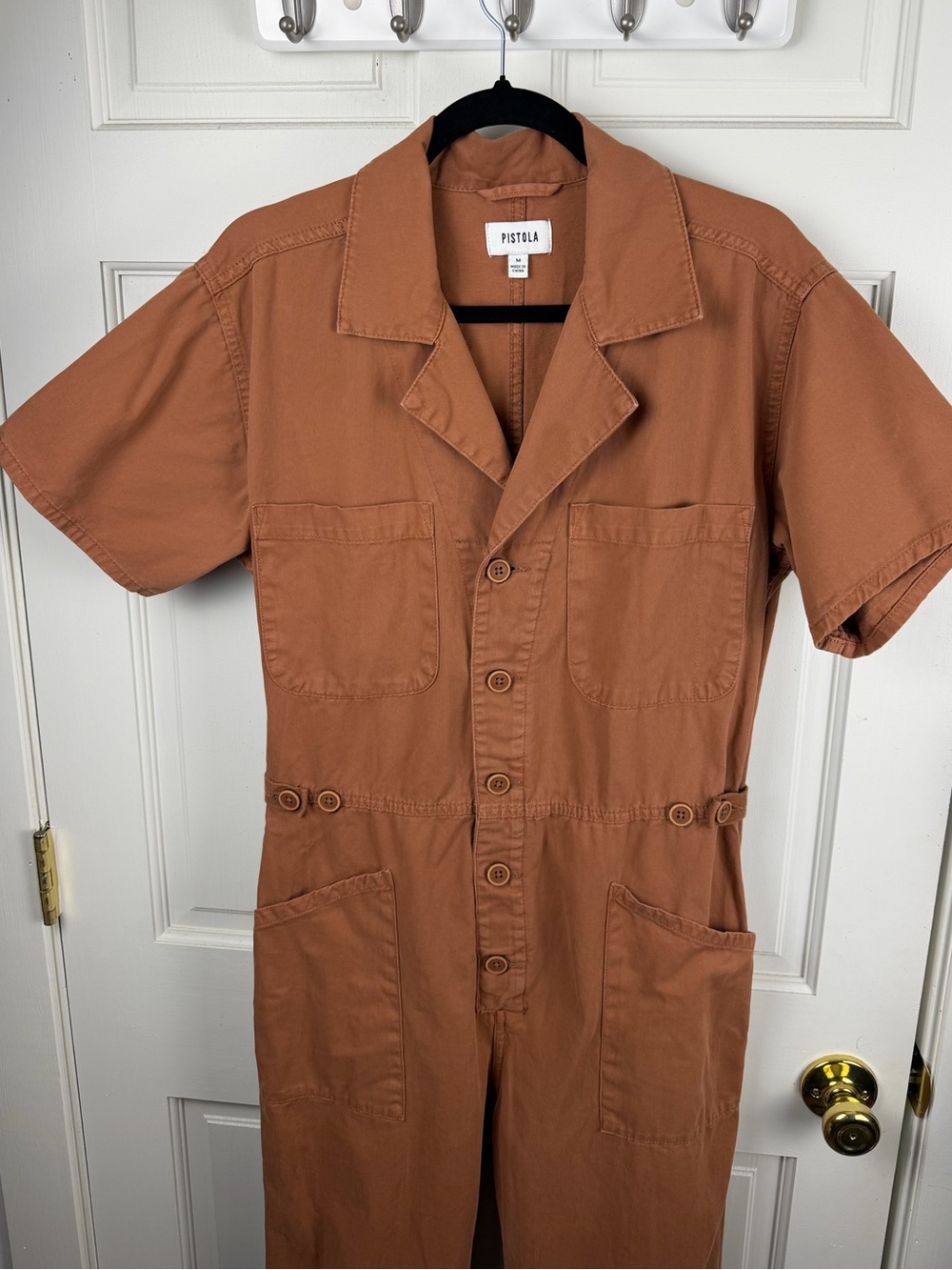Pistola Grover, utility jumpsuit, short sleeve, 100% cotton, cinnamon/brown